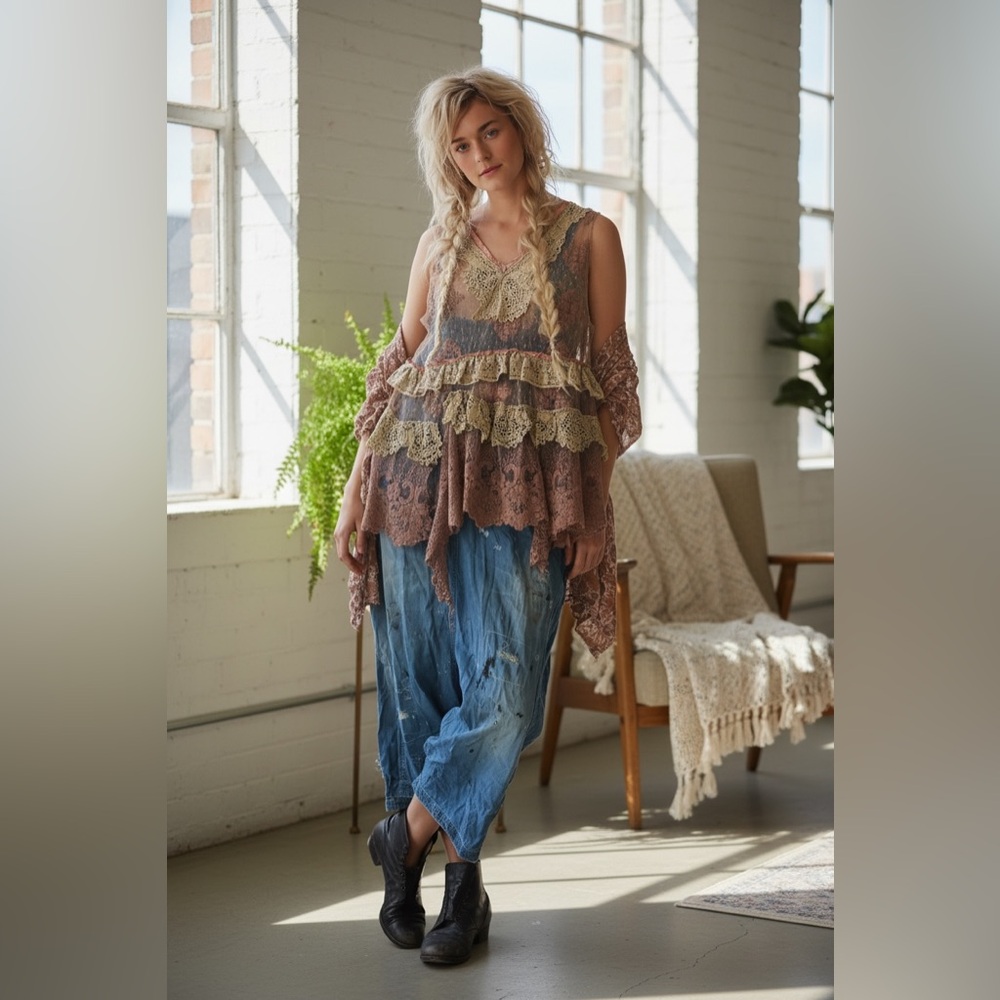 Magnolia Pearl Brown and Cream Lace Tunic